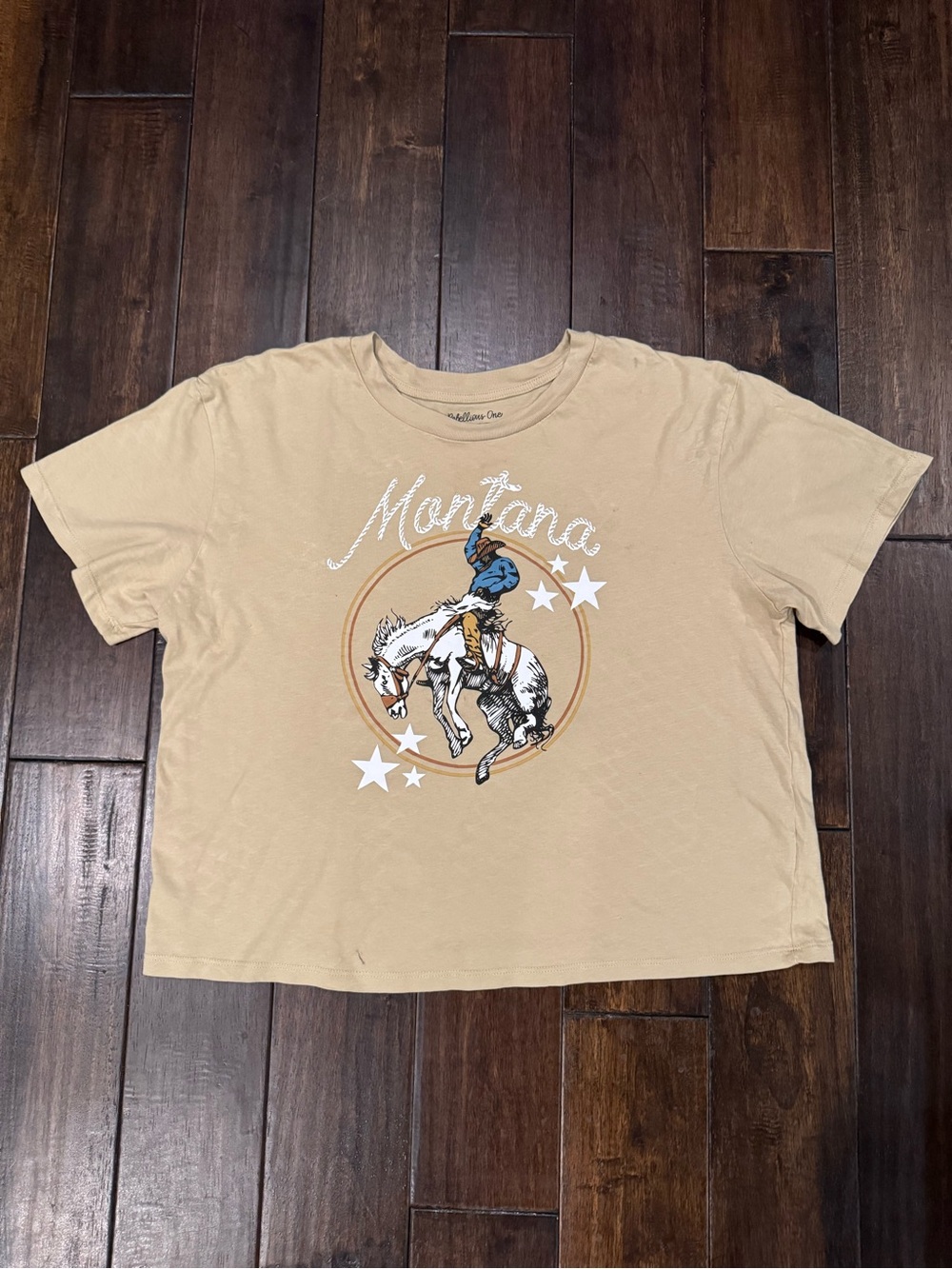 Rebellious One Tan Kids' Tee with Rodeo Horse Graphic